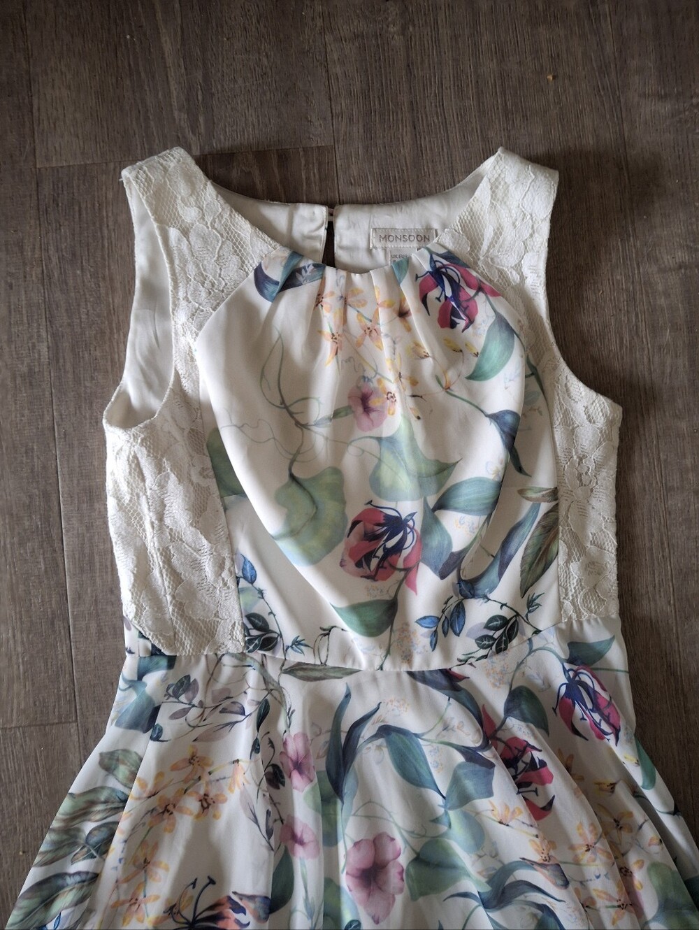 Monsoon White Floral Chiffon Dress with Multicolor Blooms Size 2